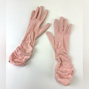 Vintage pink nylon gloves Womens ruched 50s 60s party church dance